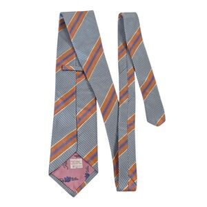 Peter Millar mens Necktie Blue Orange One Size Striped Silk‎ Designer Classic